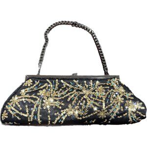 Vintage M&W Black Beaded Clutch With Chain Strap